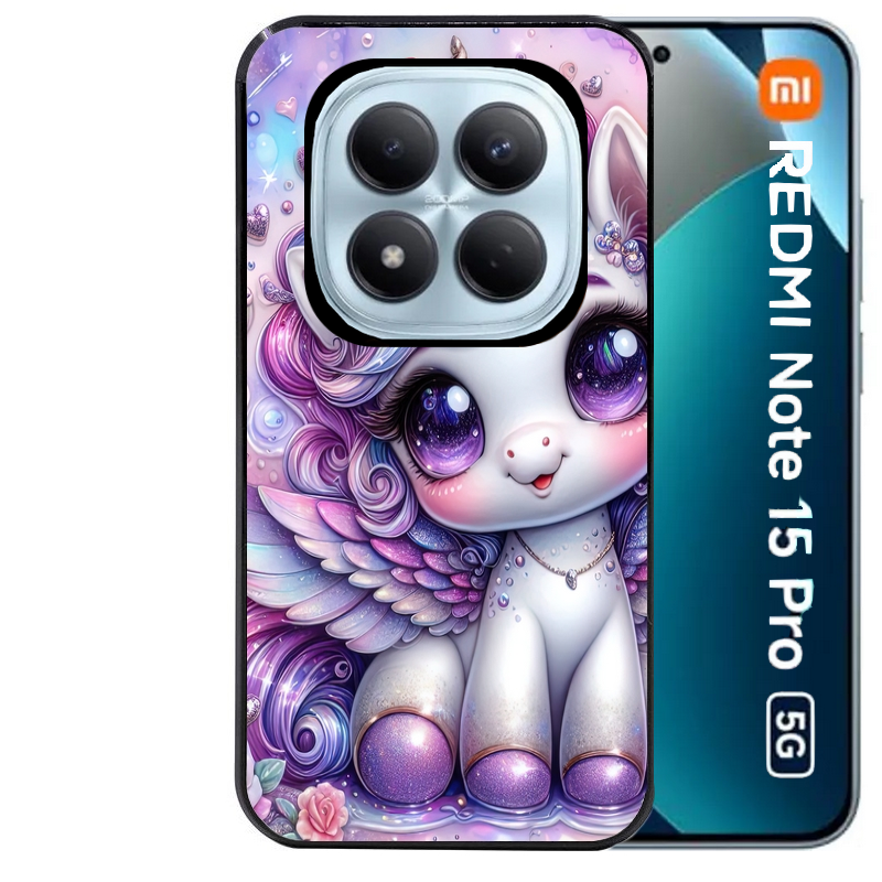 Coque noire taperso pour Redmi Note 15 et PRO PLUS 4G 5G avec motif licorne violette protection antichoc personnalisée