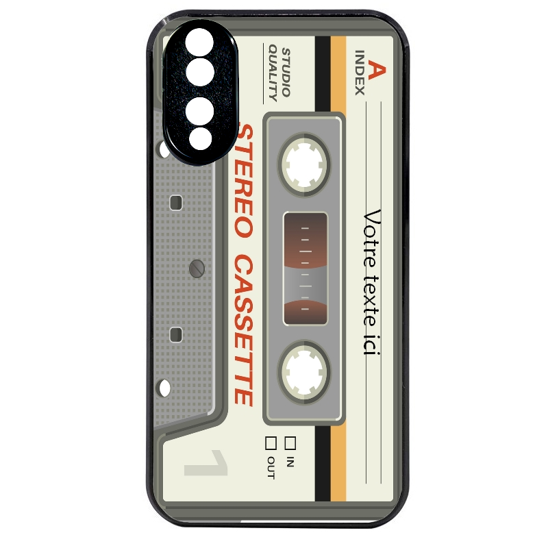 Coque noire taperso pour Honor 70 LITE 90 et LITE avec motif cassette grise personnalisable protection antichoc personnalisée