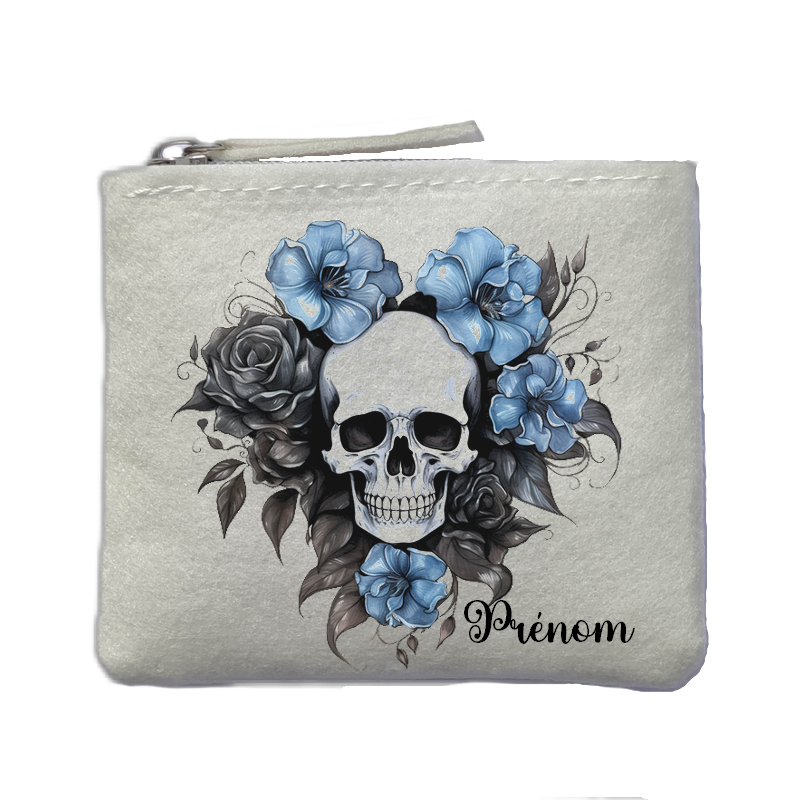 Porte monnaie personnalisé mort fleur vintage ivoire en feutrine en feutrine ivoire