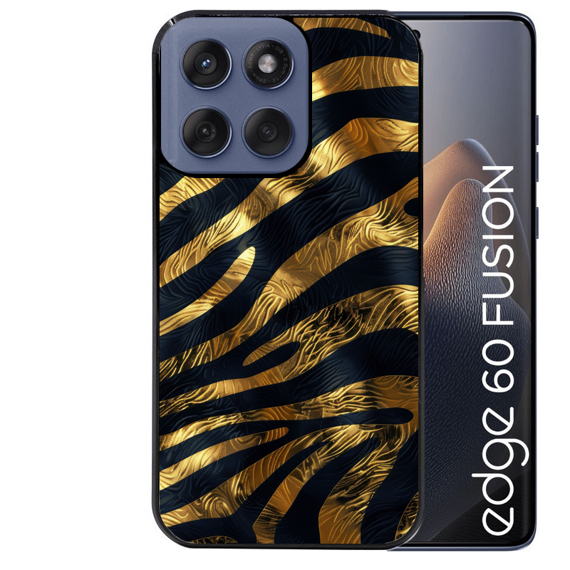 Coque noire taperso pour Moto Edge 60 et Neo Fusion Pro avec motif zebre gold protection antichoc personnalisée