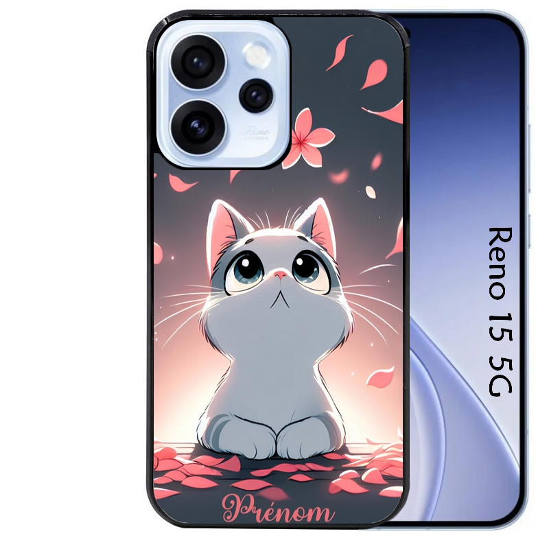 Coque noire taperso pour OPPO Reno 15 et F FS 5G avec motif chat anime avec votre prenom protection antichoc personnalisée
