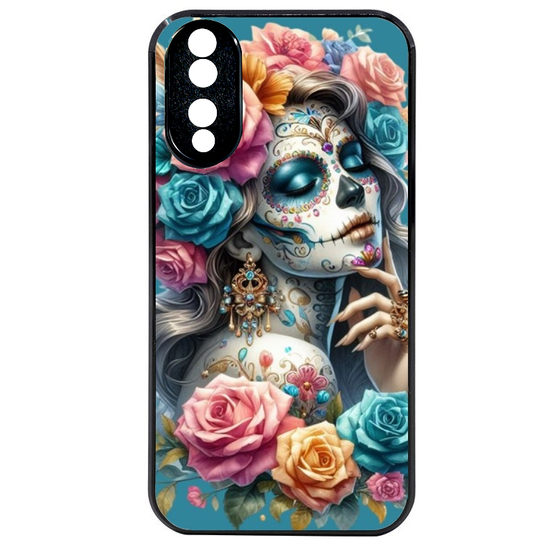 Coque noire taperso pour Honor 70 LITE 90 et LITE avec motif tete de mort calavera bleu protection antichoc personnalisée
