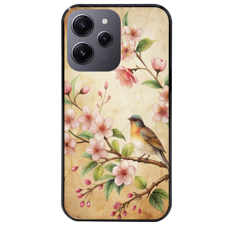 Coque noire taperso pour Redmi 12 4G et 5G avec motif fleur et colibri protection antichoc personnalisée