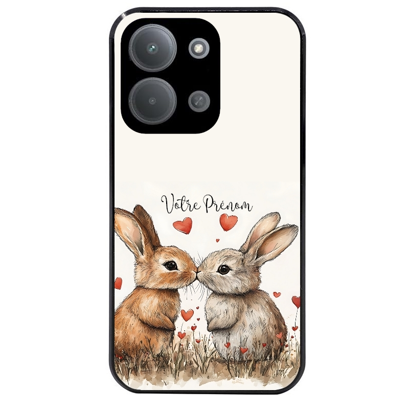 Coque noire taperso pour POCO C85 avec motif lapin coeur avec prenom protection antichoc personnalisée