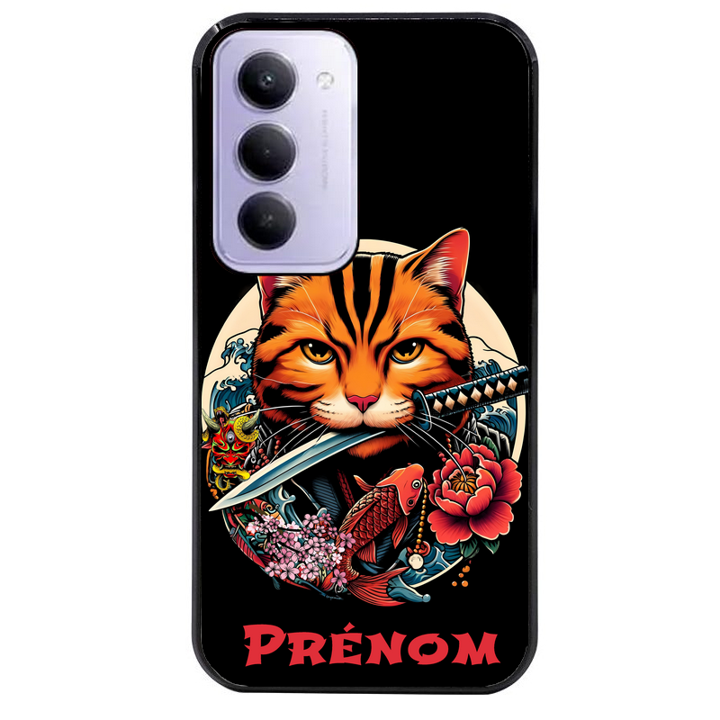 Coque noire taperso pour Redmi 15 4G et 5G avec motif chat carpe koii japan personnalise protection antichoc personnalisée