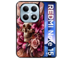 Coque noire taperso pour Redmi Note 15 et PRO PLUS 4G 5G avec motif tete de mort skull plume protection antichoc personnalisée