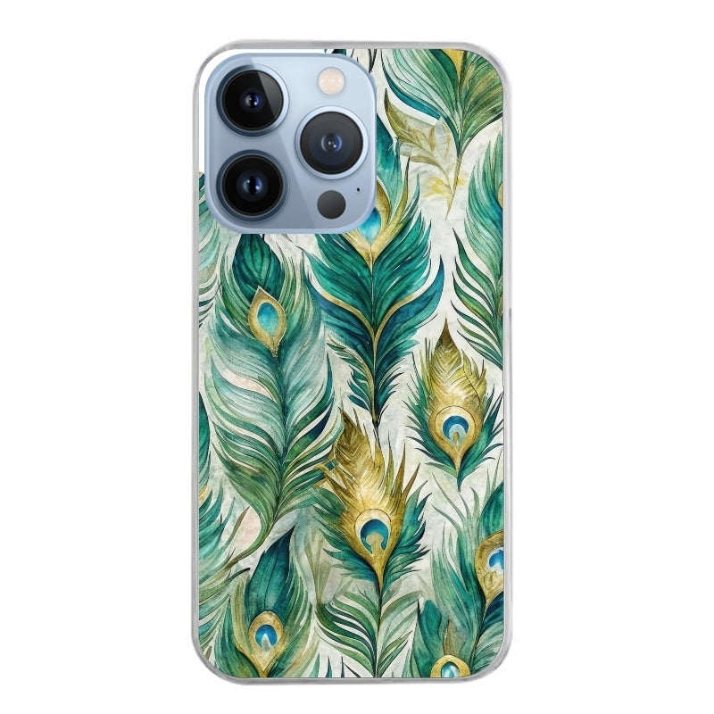 Coque taperso pour Iphone 14 et PRO PLUS PRO MAX avec motif paon plumes protection antichoc personnalisée