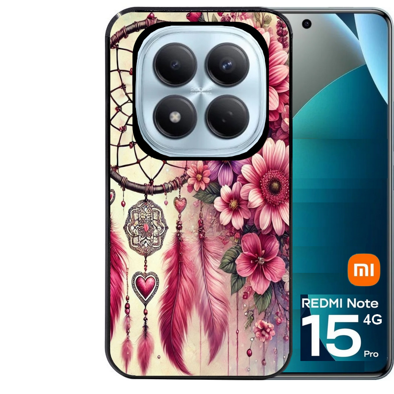 Coque noire taperso pour Redmi Note 15 et PRO PLUS 4G 5G avec motif dreamcatcher et coeur protection antichoc personnalisée