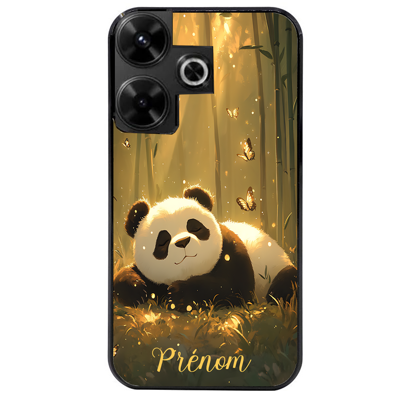 Coque noire taperso pour POCO M6 4G avec motif panda et papillon personnalisee protection antichoc personnalisée