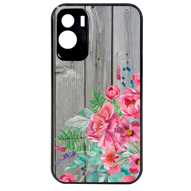 Coque noire taperso pour Honor 70 LITE 90 et LITE avec motif bois gris et fleur rose protection antichoc personnalisée