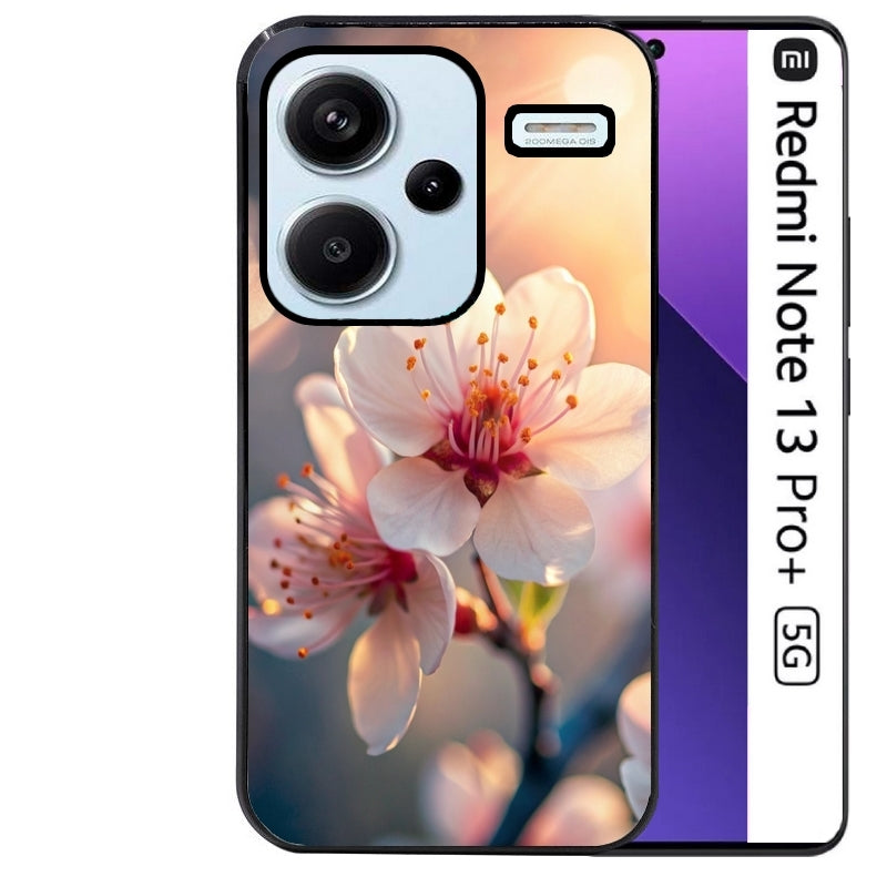 Coque noire taperso pour Redmi Note 13 PRO PLUS 5G avec motif fleur de cerisier protection antichoc personnalisée