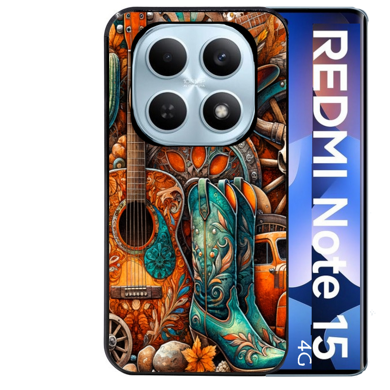 Coque noire taperso pour Redmi Note 15 et PRO PLUS 4G 5G avec motif cow boy et texas automne protection antichoc personnalisée