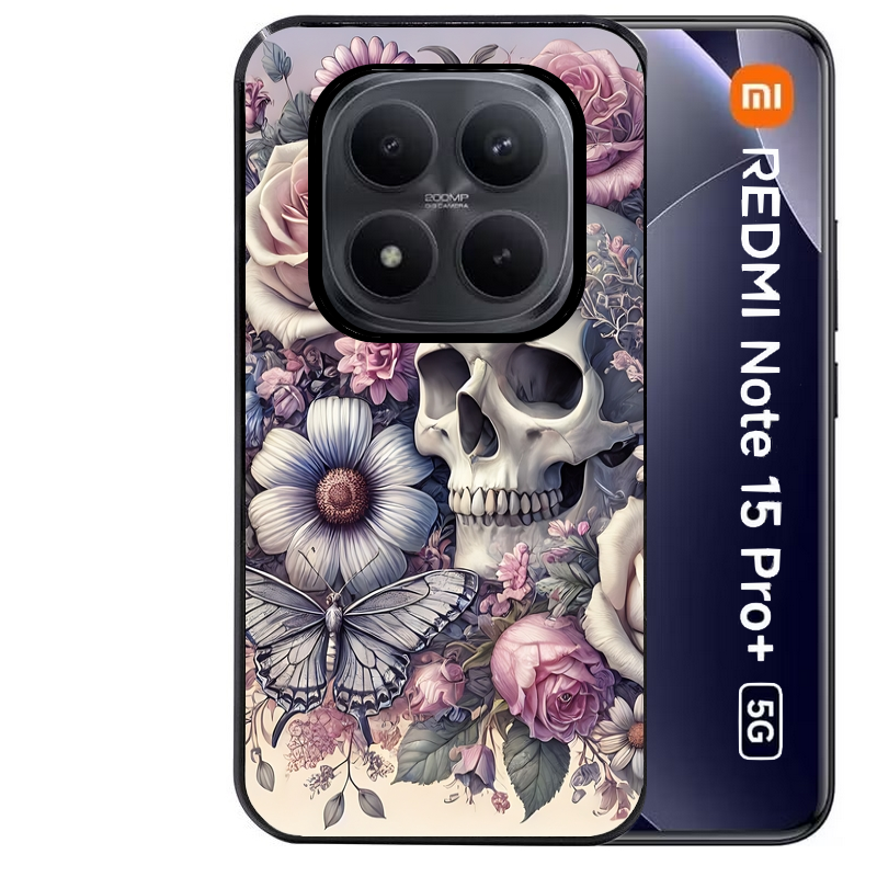 Coque noire taperso pour Redmi Note 15 et PRO PLUS 4G 5G avec motif tete de mort pastel protection antichoc personnalisée