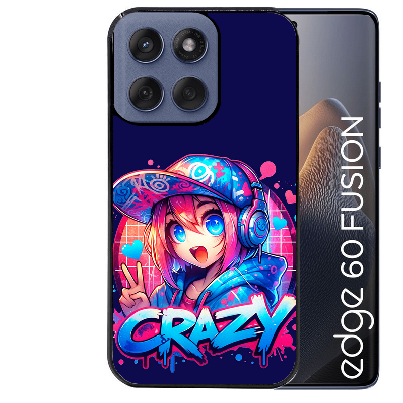 Coque noire taperso pour Moto Edge 60 et Neo Fusion Pro avec motif anime crazy protection antichoc personnalisée