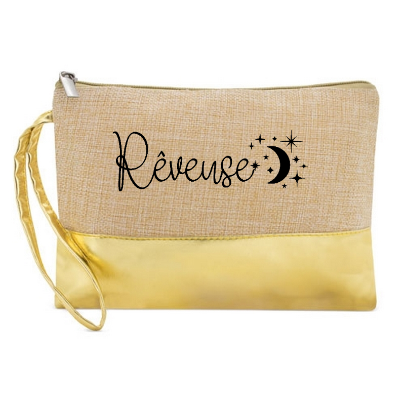 Pochette rëveuse en jute et doré en jute et doré