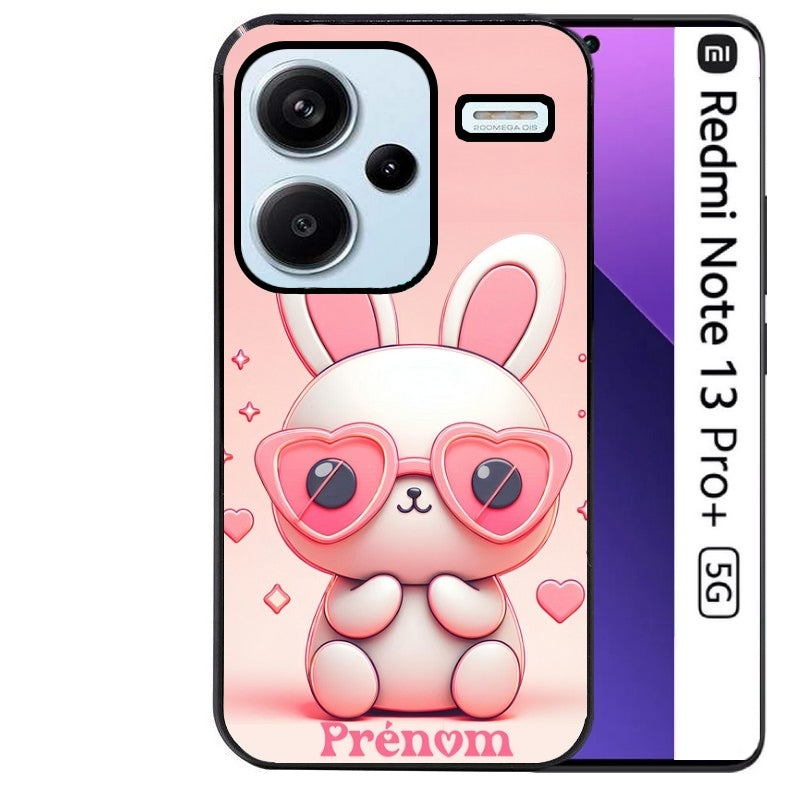 Coque noire taperso pour Redmi Note 13 PRO PLUS 5G avec motif lapin lunettes personnalisee protection antichoc personnalisée