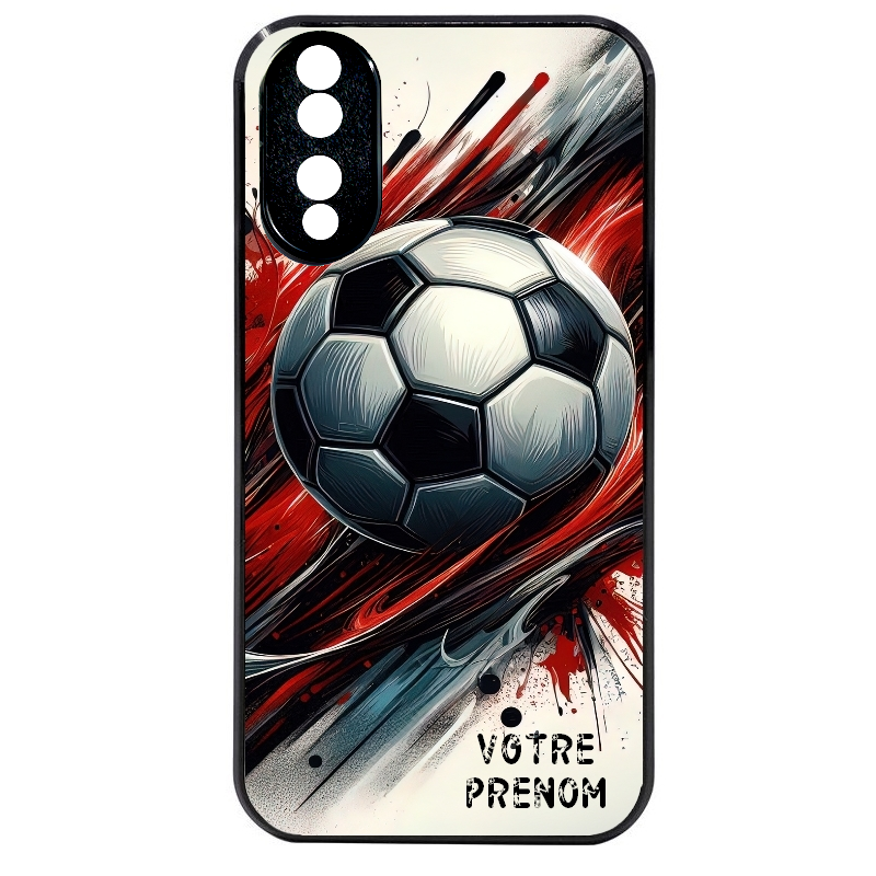 Coque noire taperso pour Honor 70 LITE 90 et LITE avec motif ballon foot avec prenom protection antichoc personnalisée