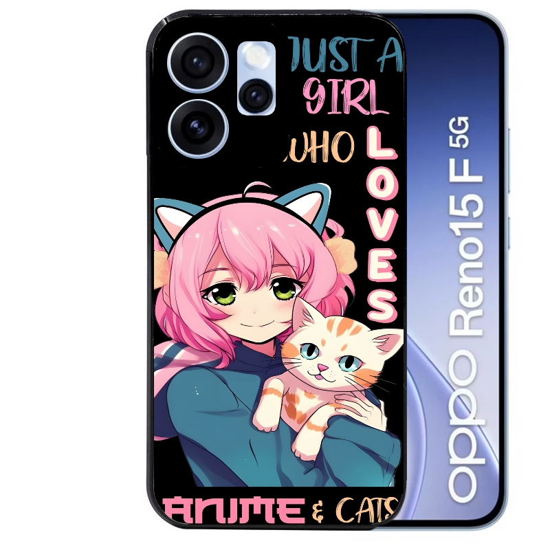 Coque noire taperso pour OPPO Reno 15 et F FS 5G avec motif anime et chat protection antichoc personnalisée