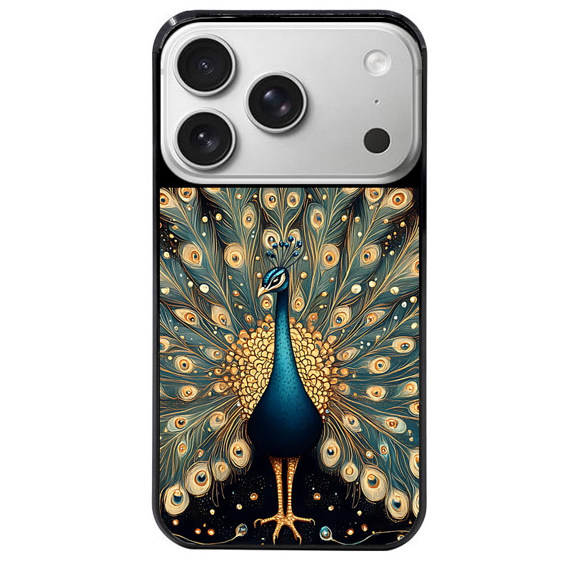 Coque noire taperso pour Iphone 17 17E AIR MAX PRO avec motif paon mandala protection antichoc personnalisée