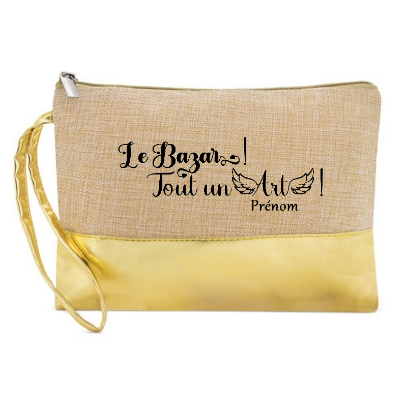 Pochette personnalisée le bazar tout un art en jute et doré en jute et doré