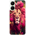 Coque taperso pour POCO C65 4G avec motif lion et fleurs rose protection antichoc personnalisée
