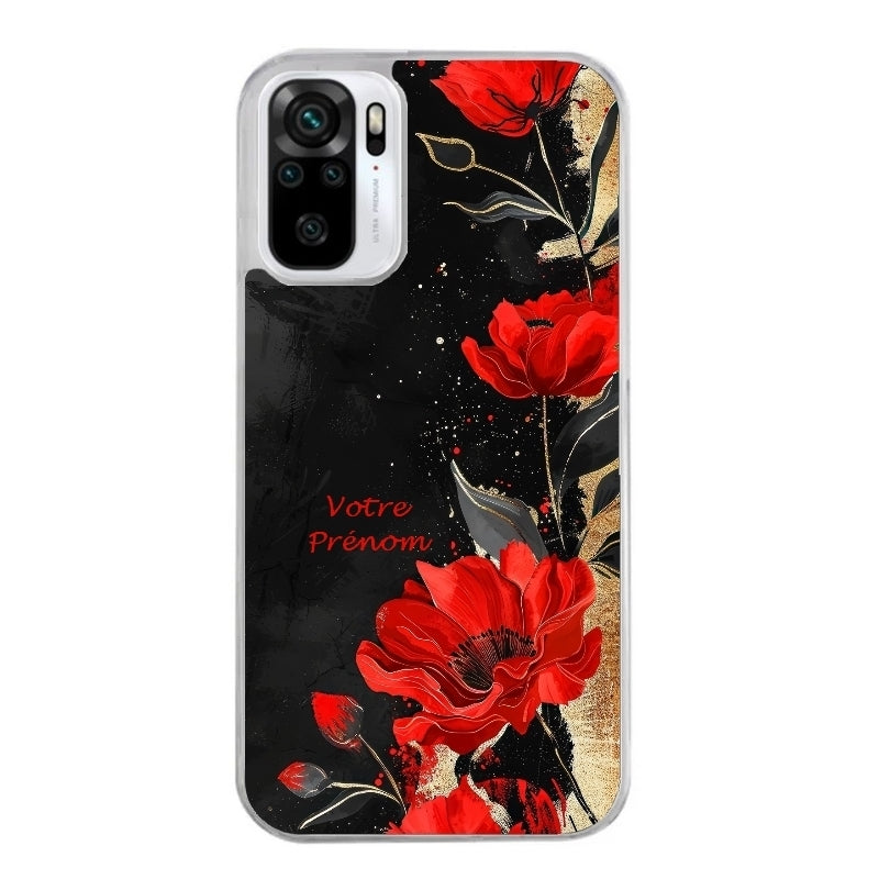 Coque taperso pour Redmi Note 10 4G 5G PRO 10S avec motif fleur rouge avec prenom protection antichoc personnalisée