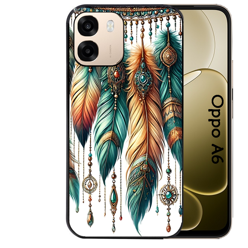 Coque noire taperso pour OPPO A6 A6X 4G et 5G avec motif plumes et bijoux protection antichoc personnalisée