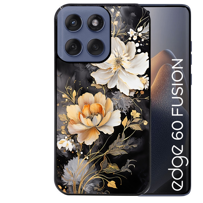 Coque noire taperso pour Moto Edge 60 et Neo Fusion Pro avec motif fleur blanche protection antichoc personnalisée