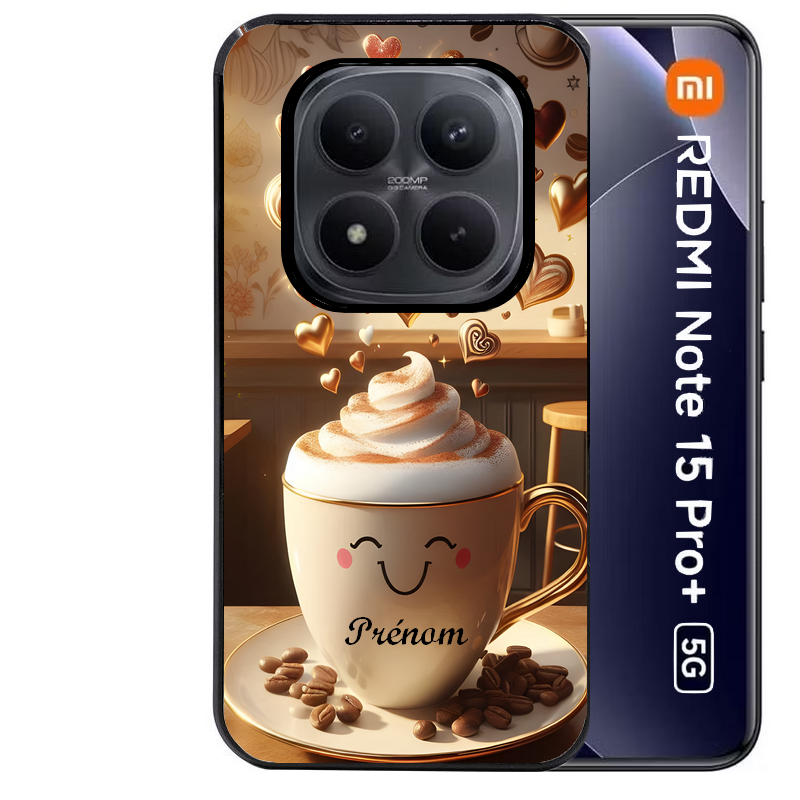 Coque noire taperso pour Redmi Note 15 et PRO PLUS 4G 5G avec motif cafe love morning personnalise protection antichoc personnalisée