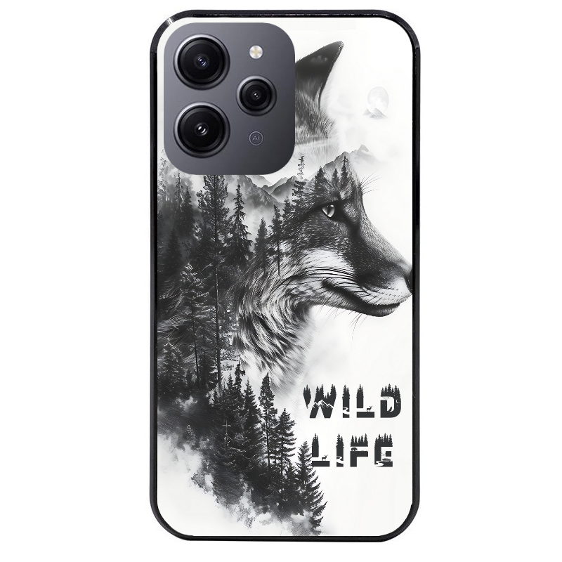 Coque noire taperso pour Redmi 12 4G et 5G avec motif renard fox wild protection antichoc personnalisée