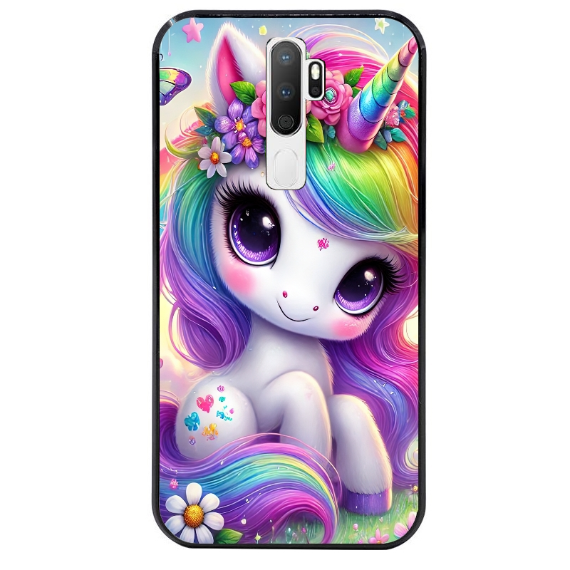 Coque noire taperso pour OPPO A5 A9 2020 avec motif licorne et fleurs protection antichoc personnalisée