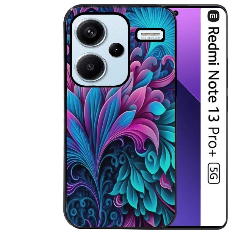 Coque noire taperso pour Redmi Note 13 PRO PLUS 5G avec motif tropical violet et des fleurs protection antichoc personnalisée