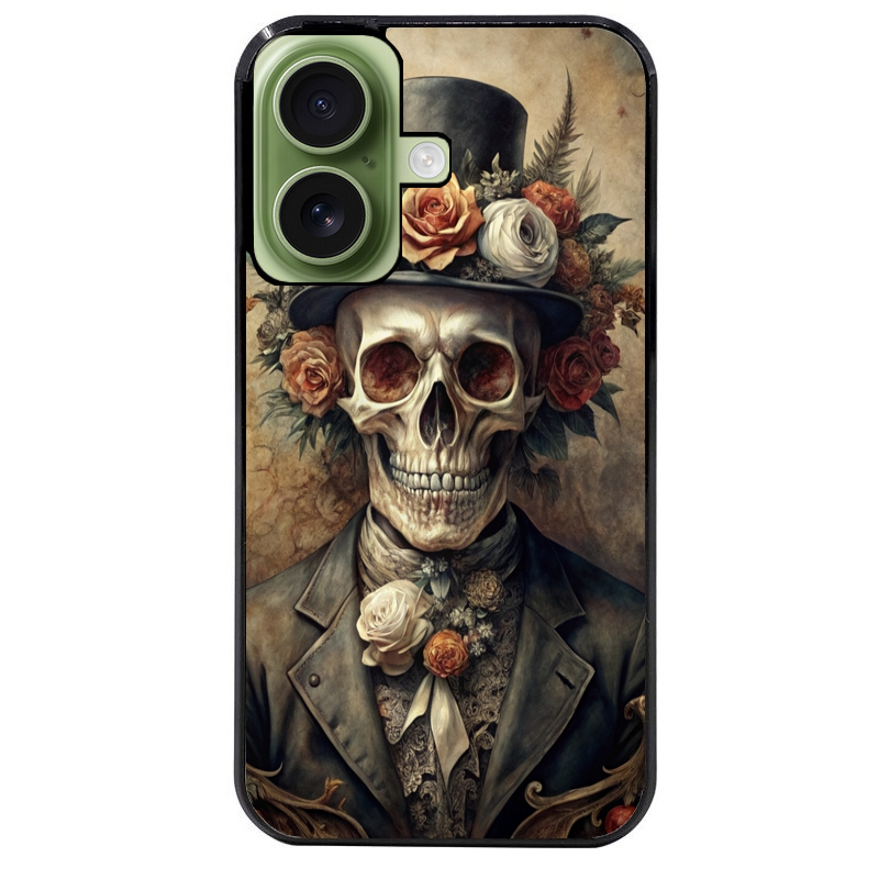 Coque noire taperso pour Iphone 17 17E AIR MAX PRO avec motif tete de mort chapeau protection antichoc personnalisée