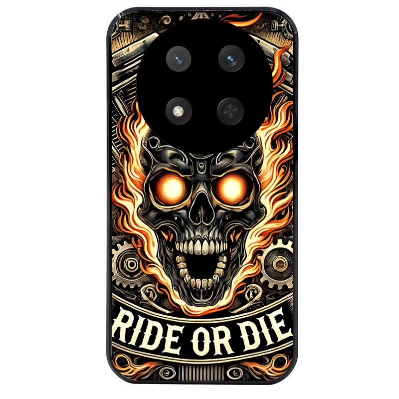 Coque noire taperso pour Magic 7 LITE et PRO avec motif tete de mort flamme protection antichoc personnalisée
