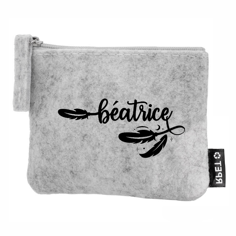 Porte monnaie avec votre prenom plume en feutrine en feutrine