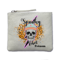 Porte monnaie personnalisé tete de mort leopard ivoire en feutrine en feutrine ivoire