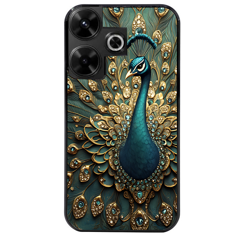 Coque noire taperso pour POCO M6 4G avec motif paon bijoux protection antichoc personnalisée