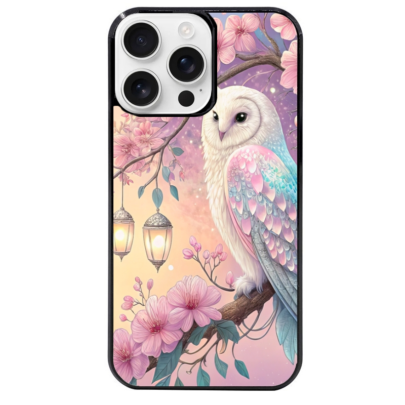 Coque noire taperso pour Iphone 16 16E PLUS MAX PRO avec motif chouette cerisier protection antichoc personnalisée