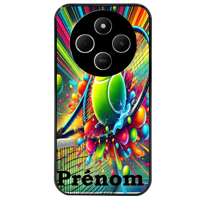 Coque noire taperso pour POCO C75 avec motif tennis color personnalisee protection antichoc personnalisée