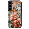 Coque noire taperso pour galaxy A06 A16 A26 A36 A56 avec motif bois et papillon 3 protection antichoc personnalisée