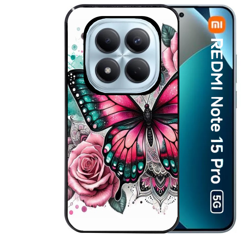 Coque noire taperso pour Redmi Note 15 et PRO PLUS 4G 5G avec motif papillon rose protection antichoc personnalisée