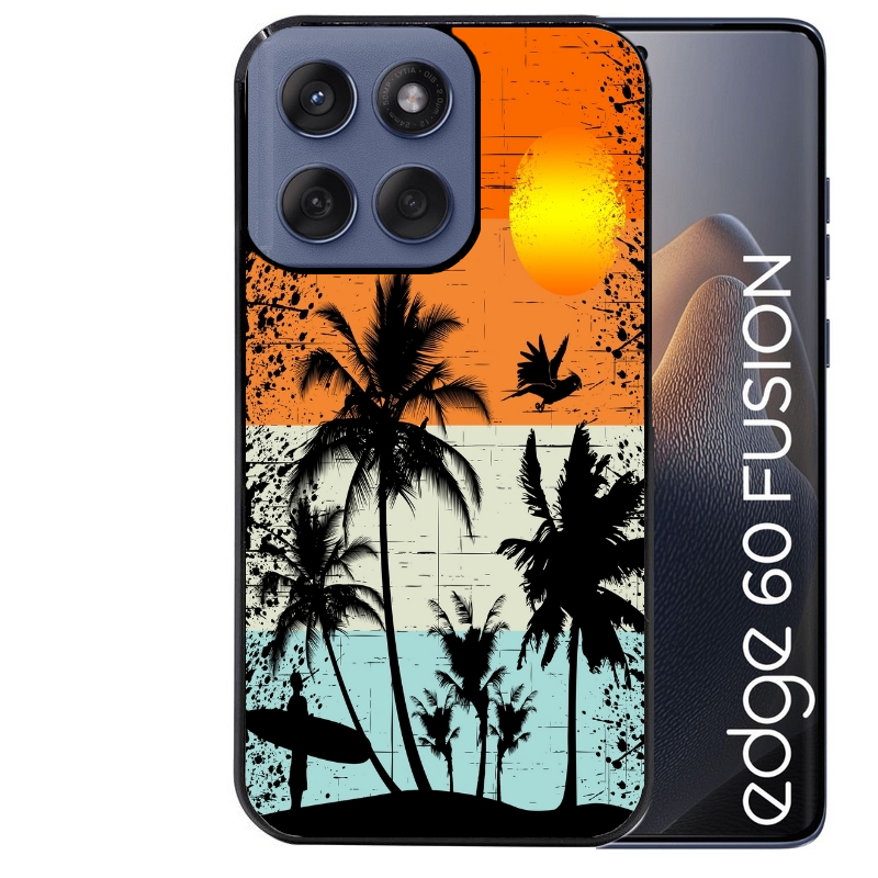 Coque noire taperso pour Moto Edge 60 et Neo Fusion Pro avec motif hawai sun protection antichoc personnalisée