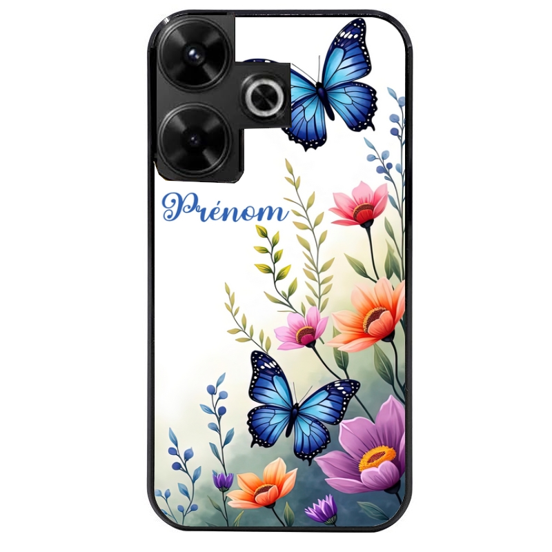 Coque noire taperso pour POCO M6 4G avec motif papillon prenom personnalisee protection antichoc personnalisée