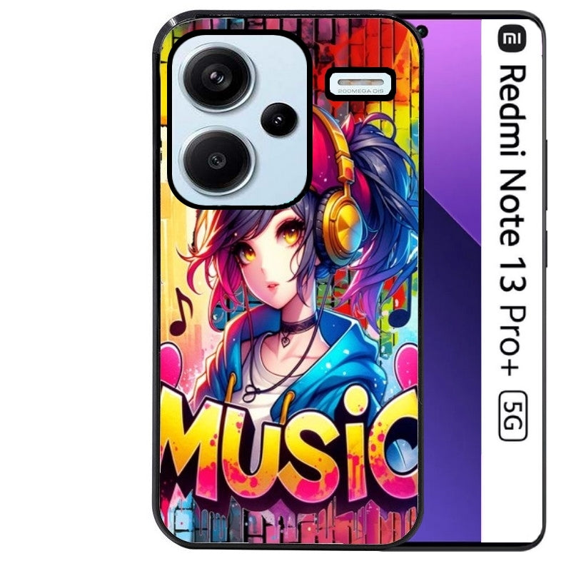 Coque noire taperso pour Redmi Note 13 PRO PLUS 5G avec motif anime manga et music protection antichoc personnalisée