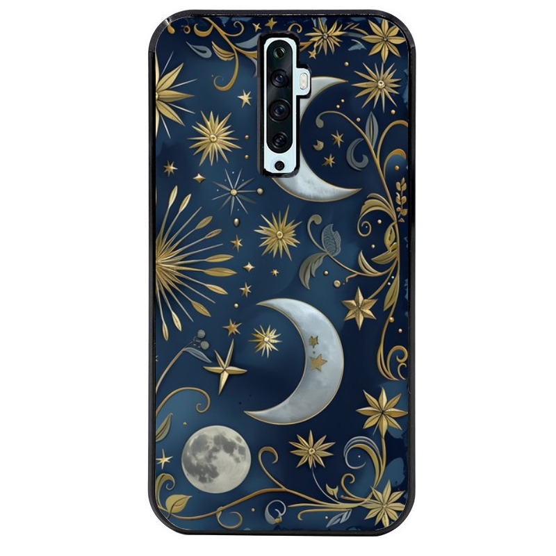 Coque noire taperso pour OPPO Reno 2 et 2Z avec motif lune et etoile protection antichoc personnalisée