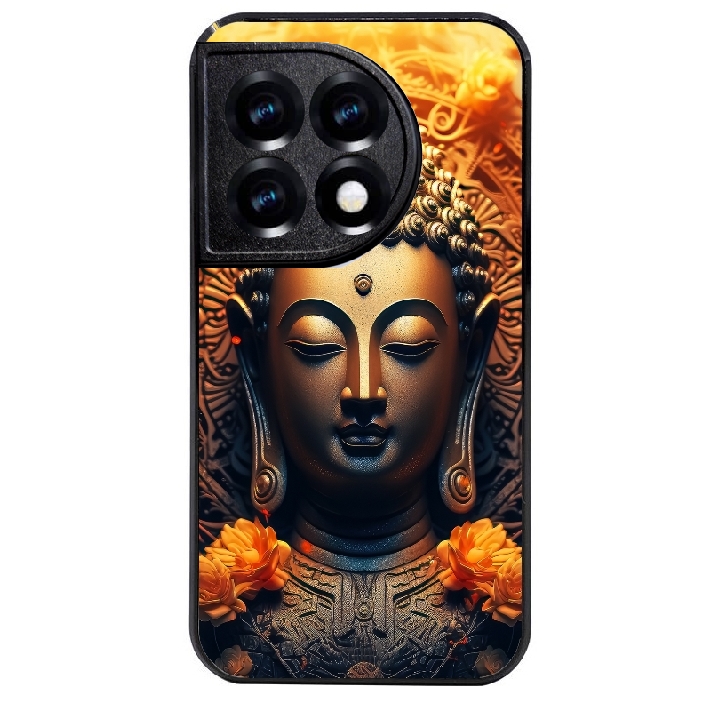 Coque noire taperso pour OnePlus 11 et 12 avec motif bouddha et fleur protection antichoc personnalisée