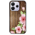 Coque noire taperso pour Redmi Note 14 et PRO PLUS 4G 5G avec motif bois avec fleur rose protection antichoc personnalisée