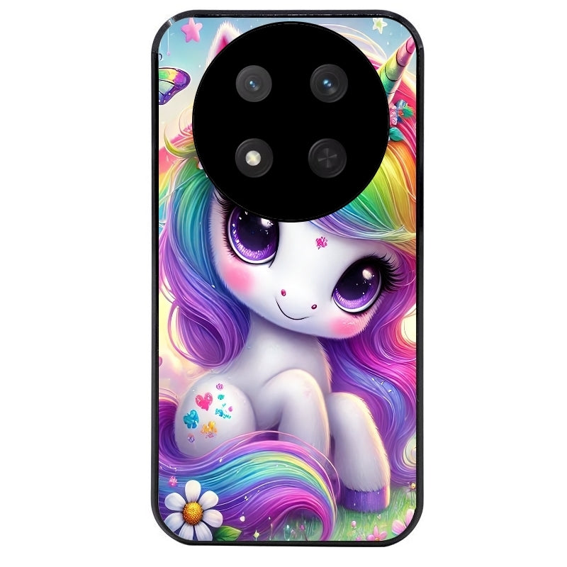 Coque noire taperso pour Magic 7 LITE et PRO avec motif licorne et fleurs protection antichoc personnalisée