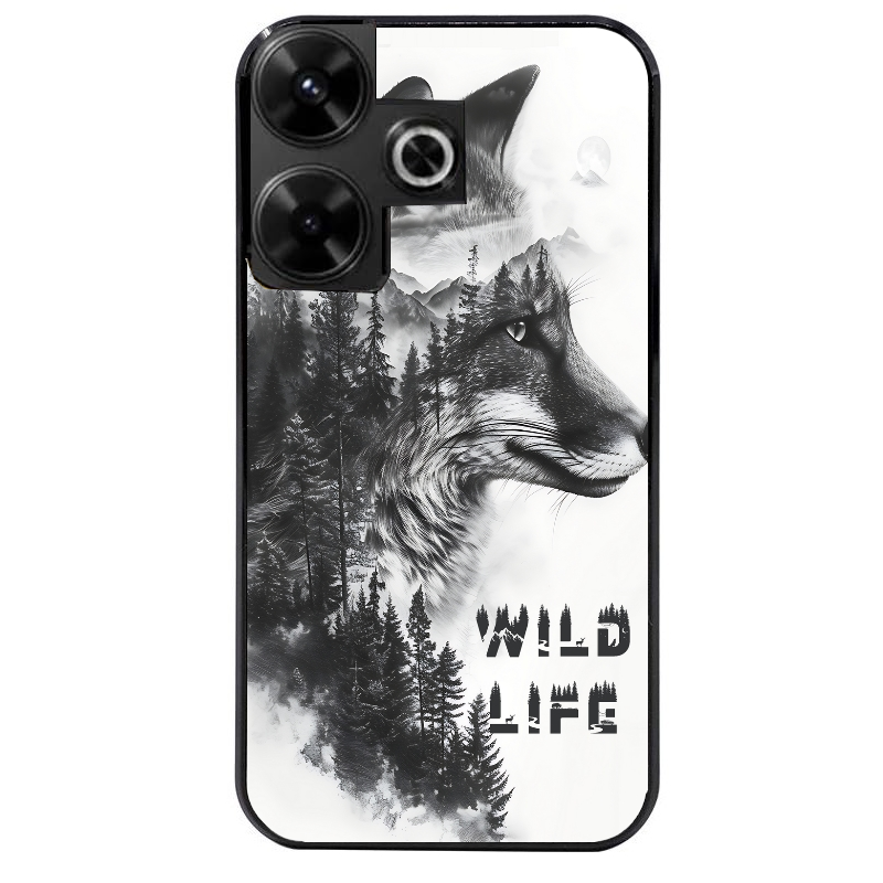 Coque noire taperso pour POCO M6 4G avec motif renard fox wild protection antichoc personnalisée
