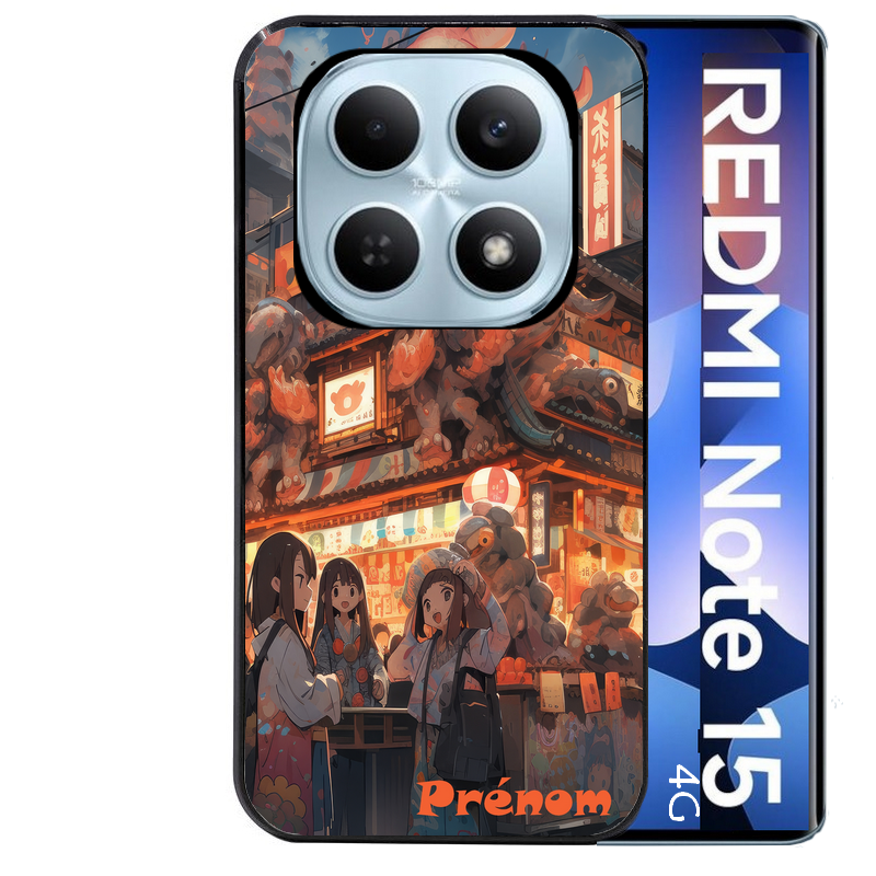 Coque noire taperso pour Redmi Note 15 et PRO PLUS 4G 5G avec motif anime street japan personnalise protection antichoc personnalisée